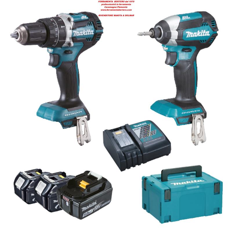 makita kit combo DLX2180TJ1 trapano avvitatore DHP484 + DTD153 +BL1850