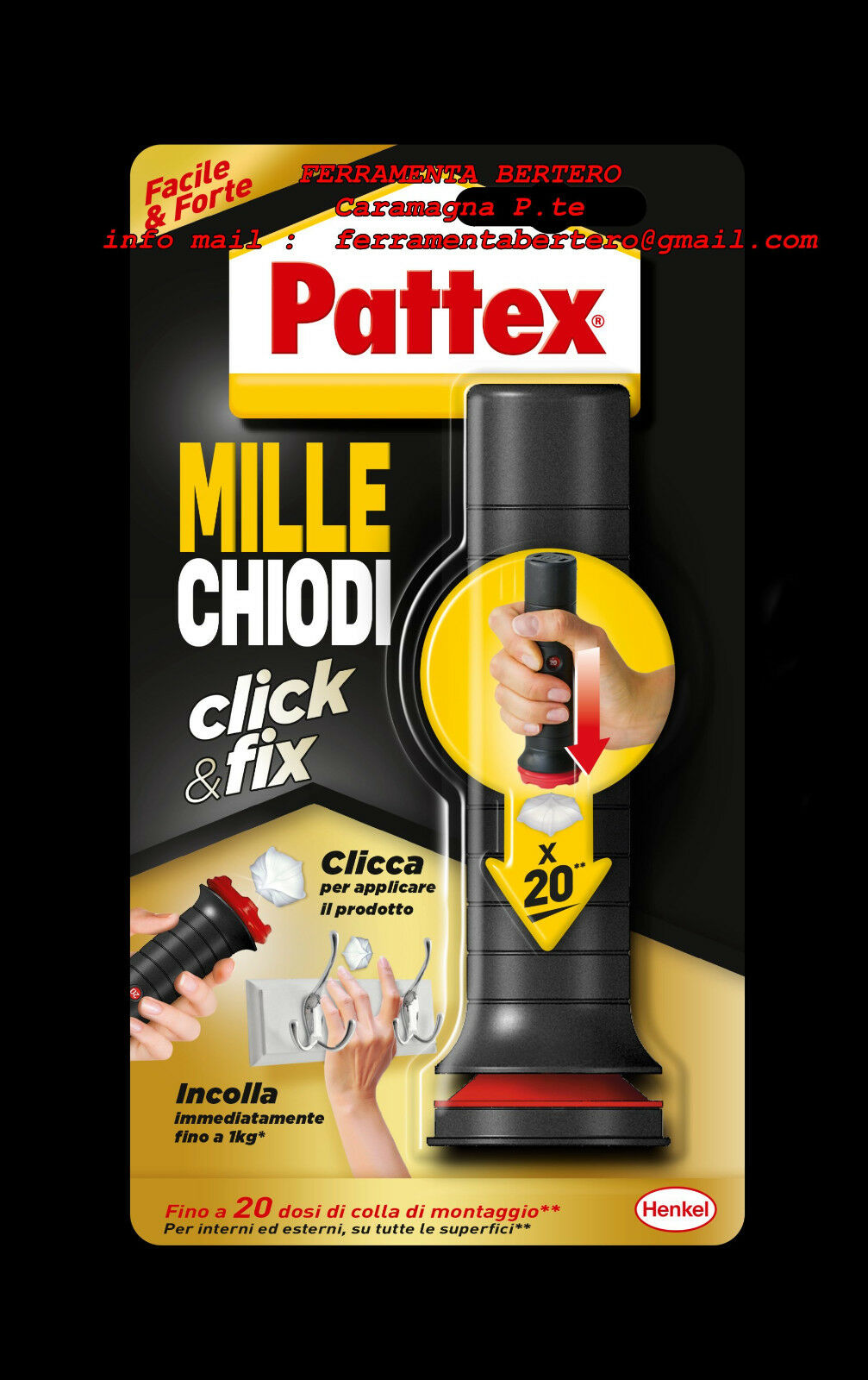 PATTEX MILLECHIODI CLIK & FIX COLLA 20 DOSI CLICCA E INCOLLA PRESA IMMEDIATA