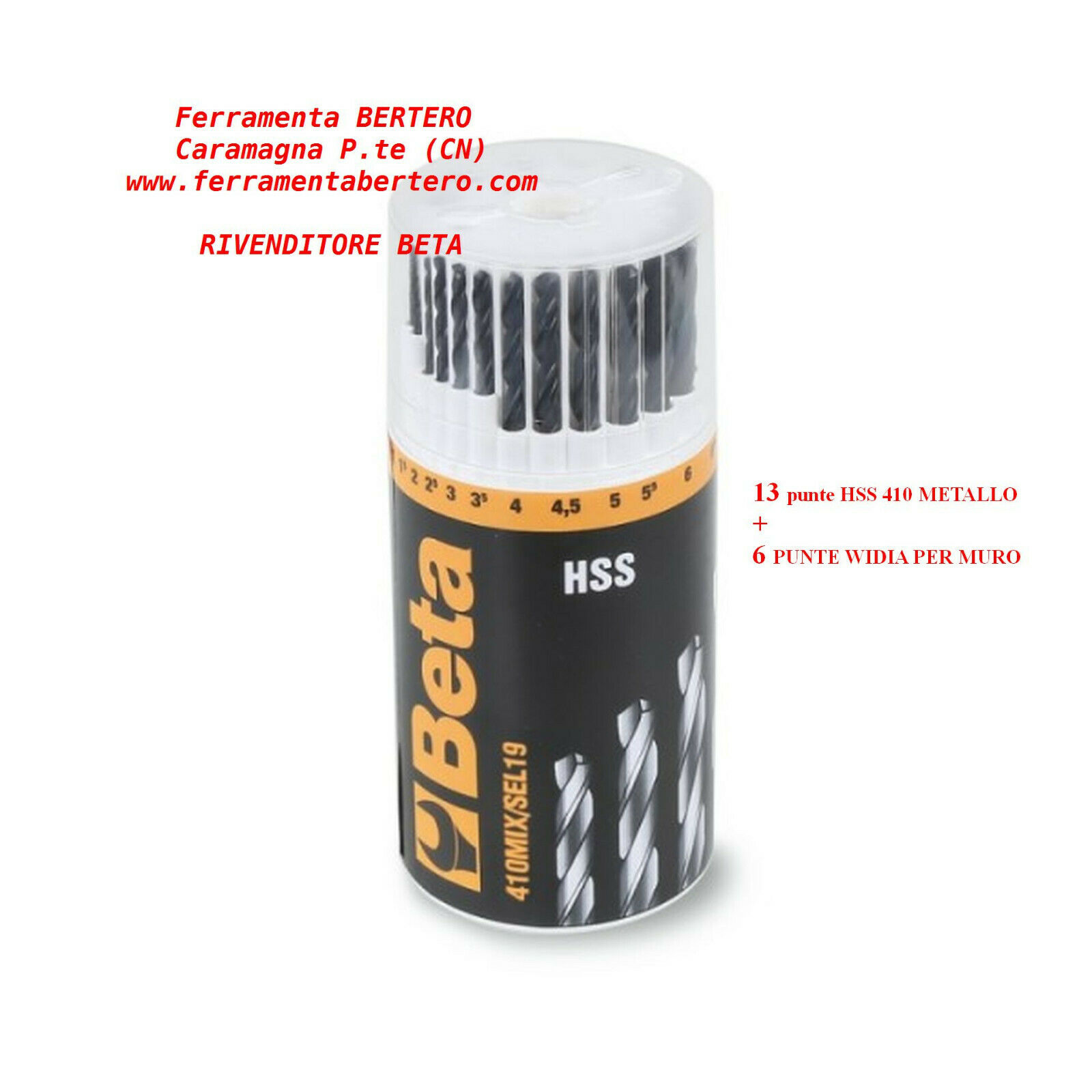 Serie 19 punte Beta Utensili 410 Mix/Sel 19 assortite ferro muro HSS WIDIAM