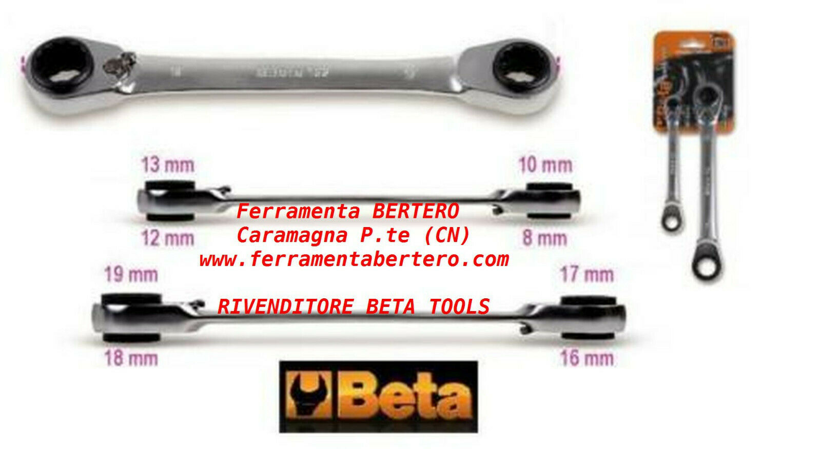 Set 2 Chiavi A Cricchetto Beta 192/s2 REVERSIBILI 8 Misure In 2 Chiavi 8 alla 19