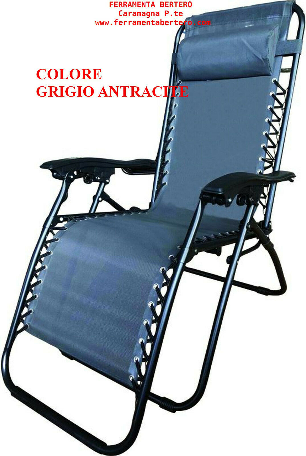 SDRAIO SEDIA GIARDINO MARE ACCIAIO PIEGHEVOLE GRIGIO ANTRACITE PORTATA 120 KG