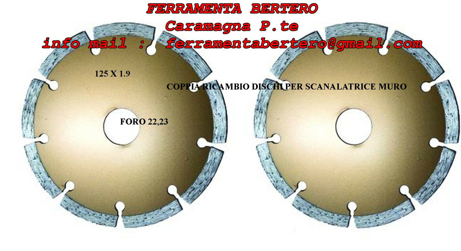 RICAMBIO PER SCANALATRICE SCANALATORE MURO COPPIA DISCHI mm 125 X 1.9 FORO 22,23