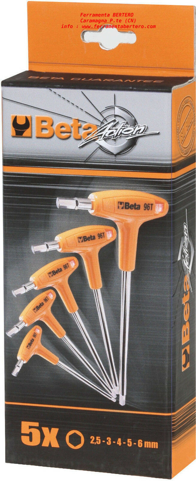 Serie chiavi esagonali brugola maschio Beta Tools 96T/S5P piegate impugnatura 