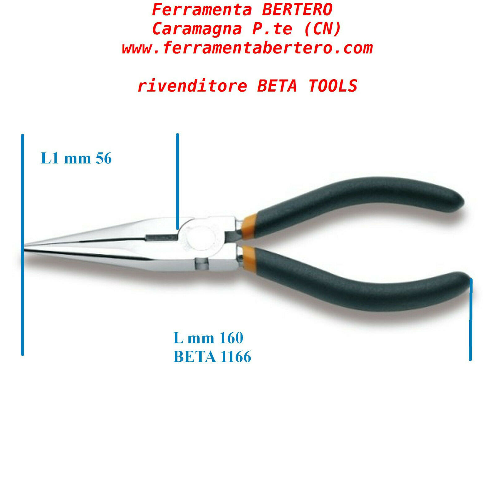 PINZE BETA 1166-160 becchi mezzitondi lunghissimi diritti manici PVC antiscivolo